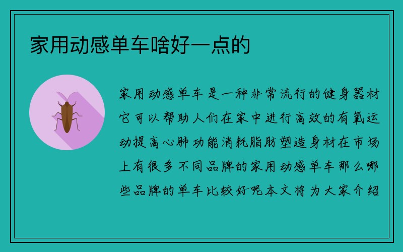 家用动感单车啥好一点的